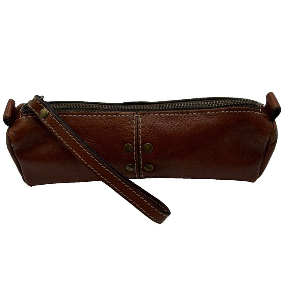 Patricia Nash Isla Oblong Leather Wristlet Tan Cosmetic Makeup Case Pencil Pouch